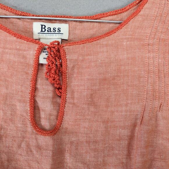 Bass Orange Linen Cotton Tank Top Women's M Keyhole Tie Neck Pleated Shoulder - Picture 8 of 10